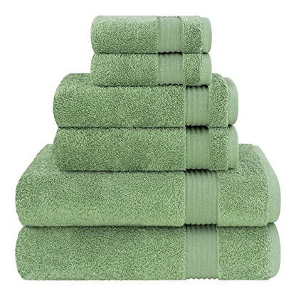 Cotton Paradise Towel Set of 6, 2 Bath Towels, 2 Hand Towels and 2 Washcloths Towels for Bathroom Sets, Green - color: Sage Green