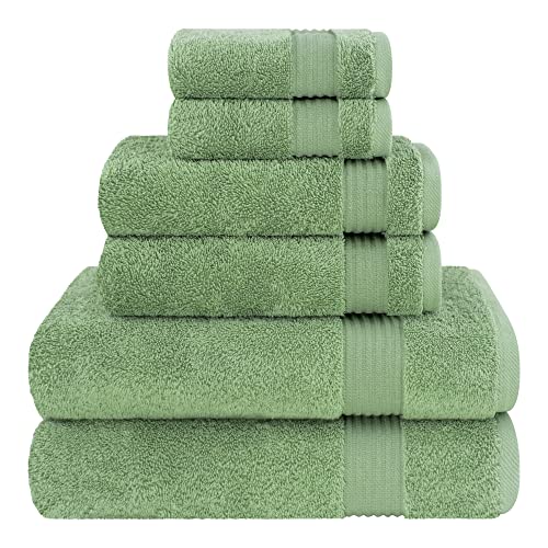 Cotton Paradise Towel Set of 6, 2 Bath Towels, 2 Hand Towels and 2 Washcloths Towels for Bathroom Sets, Green - color: Sage Green