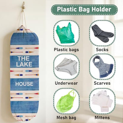 2Pcs Lake House Plastic Bag Holder for Kitchen Essentials, Reusable Hanging Grocery Bag Organizer, Washable Large Grocery Trash Bags Storage Dispenser Lake House Decor for the Home - style: Lake House