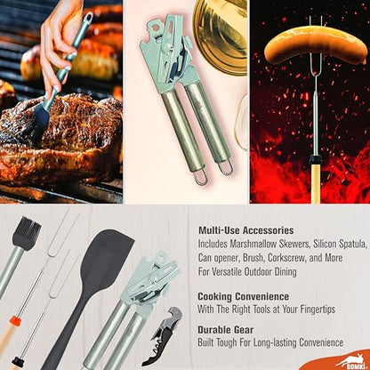 BOMKI Grilling and Camping Cooking Utensils Set for The Outdoors BBQ - Camping Utensil Set Kitchen Set Cookware Accessories Glamping Essentials Camp Stuff Camp Cooking Set (Green Pro) - style: Green Pro