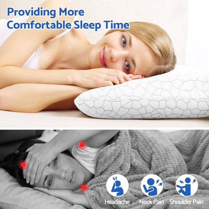 CushZone Memory Foam Pillows for Sleeping, Bed Pillow with Removable and Machine Washable Cover, Bed Pillow for Side, Neck Pillow, Back and Stomach Sleepers, Standard Size (1 Pack) - size: Standard Size