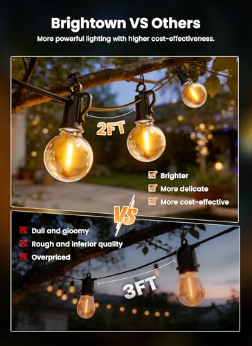 Brightown 108FT 52LED Solar String Lights Outdoor with Remote & USB Port, Shatterproof Bulbs, Dimmable & Timable, 3 Modes, Patio Lights Solar Powered with Mount Clips for Camping Backyard Garden Decor - size: 108FT