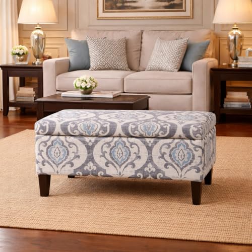 HomePop 36" Storage Ottoman Bench with Hinged Lid - Slate Damask - color: Slate Damask