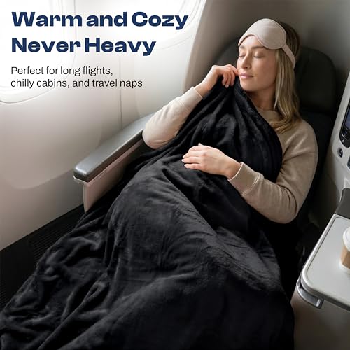 EverSnug Travel Blanket and Pillow - Ultra-Soft, Compact & Lightweight, 65x40 Inches, with Carry Case, Luggage Sleeve & Backpack Clip for Airplane Comfort (Black) - color: Black