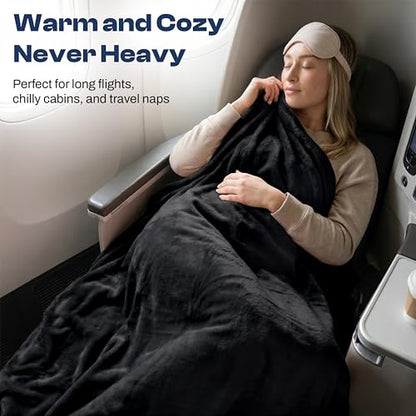 EverSnug Travel Blanket and Pillow - Ultra-Soft, Compact & Lightweight, 65x40 Inches, with Carry Case, Luggage Sleeve & Backpack Clip for Airplane Comfort (Black) - color: Black