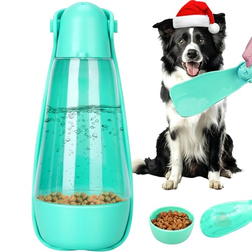 UPSKY Portable Dog Water Bottle, 3-in-1 Foldable Dog Water Dispenser with Food Container & Poop Scooper, Leak Proof, Ideal for Walking, Traveling, Hiking with Small/Large Dogs, 14.2 oz(Green)
