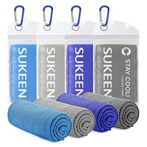 Sukeen [4 Pack Cooling Towel (40"x12"),Soft Microfiber Chilly Towel for Yoga,Sport,Running,Gym,Workout,Camping,Fitness,Workout & More Activities - color: Light Blue/Light Grey/Dark Blue/Dark Grey
