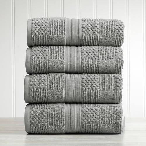 Springtree Home 100% Cotton Bath Towel Set of 4 | Grey Towels | Geometric Textured Design | Absorbent & Quick-Dry | 4 Bath Towels | Oeko-TEX® Standard 100 Cotton | Myla Collection - Carbon - color: Carbon, size: Bath Towel (4 Pack)