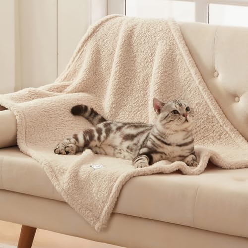 1 Pack 3 Calming Blankets Fluffy Premium Fleece Pet Blanket Soft Sherpa Throw for Dog Puppy Cat Beige Small (23" x16'') - color: Beige, size: Small (Pack of 3)