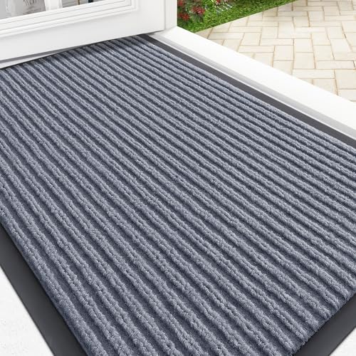 OLANLY Front Door Mat Indoor Outdoor Entrance, Waterproof Heavy Duty Doormat, Fade Resistant, Low Profile, Easy Clean Patio Porch Welcome Floor Mats for Entry, 33x21, Ash Grey - color: Ash Grey, size: 33" X 21"
