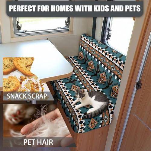 RV Dinette Cushion Covers Aztec Cactus Print RV Seat Covers Camper Cushion Covers Booth Cushions Stretch Washable Couch Cover Slipcovers for RV Camper Car Bench Seats - color: Aztec Cactus