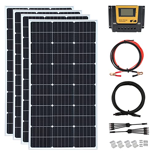 400 Watt 12Volt/24Volt Solar Panel Kit 4X100W Monocrystalline Module 40A Charge Controller for RV, Boats, Trailer, Camper,Off-Grid System (400W Solar Kit) - style: 400W solar kit