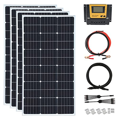 400 Watt 12Volt/24Volt Solar Panel Kit 4X100W Monocrystalline Module 40A Charge Controller for RV, Boats, Trailer, Camper,Off-Grid System (400W Solar Kit) - style: 400W solar kit
