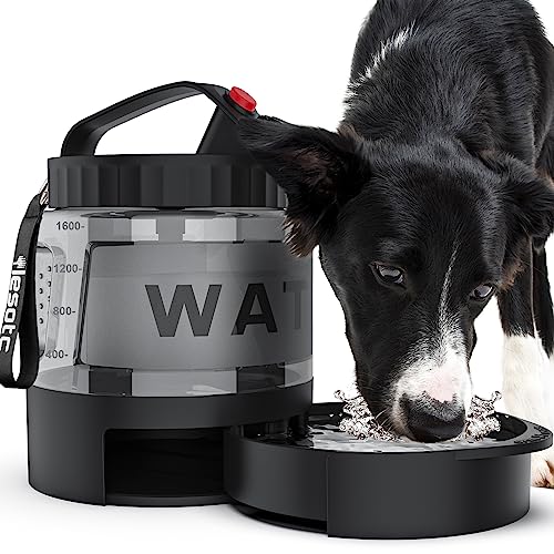 lesotc Portable Dog Water Bottle, 56oz Large Travel Water Bowl Dispenser for Dogs Camping Beach Walking Essentials, Big Pet Bottles Hiking Traveling Park Car Trips Accessories for On the Go, BPA Free - color: Black, size: 54OZ