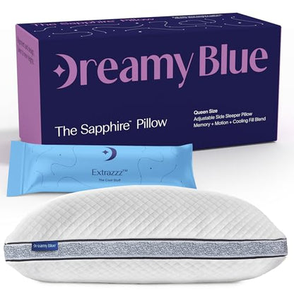 DreamyBlue Gusseted Sapphire Pillow • Adjustable Loft, Luxury Cover, Shredded Memory Foam Fill w/Airflow Beads •Ideal for Wide Shoulders •Neutral Alignment for All • CertiPUR-US Certified Foam (King) - size: Sapphire King
