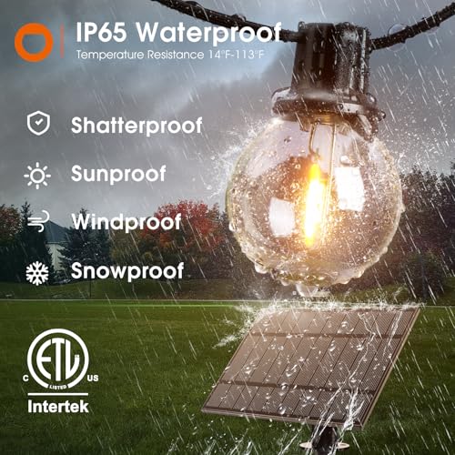addlon 106FT(100+6) Solar String Lights with Remote, 54 Shatterproof G40 Bulbs, Commercial Grade Solar Powered Outdoor Light, Dimmable Waterproof Solar Lighting Outdoor for Garden Backyard Party Decor - size: 100FT