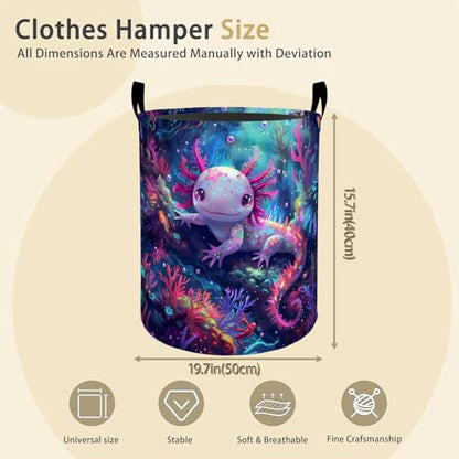 Axolotl Laundry Basket Hamper for Boys Girls Kids Adults, Foldable Waterproof Oxford Clothes Storage Bin, Ocean Organizer for Bedroom Bathroom Room Decor 19.7"x15.8" - style: Axolotl