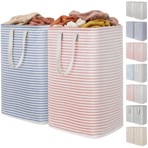Lifewit 2 Pack Laundry Basket 80L Each, Collapsible Clothes Hamper with Reinforced Handles, Freestanding Waterproof Design for Bedroom and Laundry Room, Pink&Blue 160L Total - color: Blue-Pink, size: ‎2 x 80L
