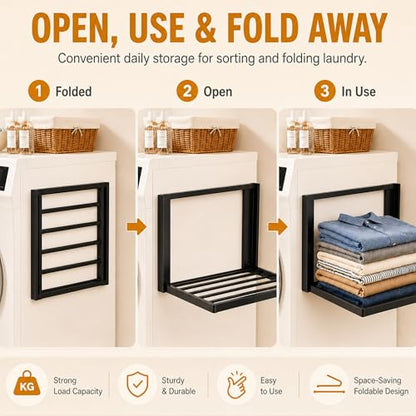 Magnetic Shelves for Washing Machine, No-Drill Magnetic Laundry Organizer Shelf for Washer Dryer and Small Spaces, Foldable Space-Saving Side Storage Rack for Laundry, Bathroom, Kitchen & RV