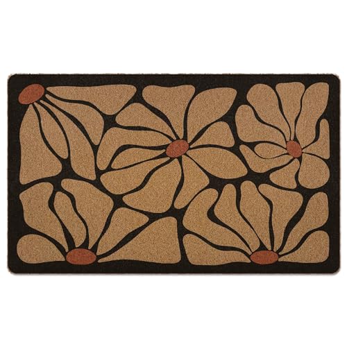 Boho Abstract Floral Door Mat Doormat, Black and White Flower Welcome Front Door Mat Indoor Outdoor Entrance, Boho Artificial Coir Doormats Rugs for Porch Patio Entryway Home Decor 30x17in - color: Floral-9