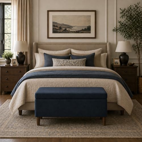 HomePop Malmo 36" Storage Bench - Blue Velvet - color: Blue Velvet