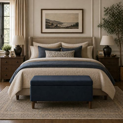 HomePop Malmo 36" Storage Bench - Blue Velvet - color: Blue Velvet