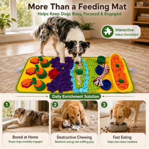 Snuffle Mat for Dogs – Extra Large 32'' x 20'', Washable Slow Feeder Dog Toy, Durable Interactive Dog Puzzle for Mental Stimulation & Nosework Training, with Anti-Slip Suction Cups - color: Blue-Yellow