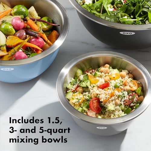 OXO Good Grips 3-Piece Stainless Steel Mixing Bowl Set - Blue/Gray - color: Blue/Gray