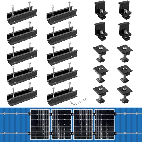 Anbte Solar Panel Mounting Brackets, Included 10 x 4.72 in Rails + 4 end Clamps 40mm + 6 Center Clamps 40mm + 1 Wrench, Aluminum Solar Mounting Kit for 4 Panels, Waterproof, for Roof, RV, Boat, Black - color: Black, size: 4.72" Rails + 1.57" clamps