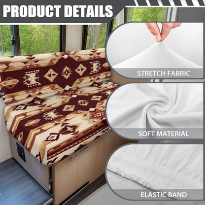 RV Dinette Cushion Covers Brown Aztec Print Camper Cushion Covers Dinette Booth Set Washable RV Couch Covers for Sofa Bed 2 Cushion RV Seat Covers Dinette Cushions Replacement - color: Aztec Brown