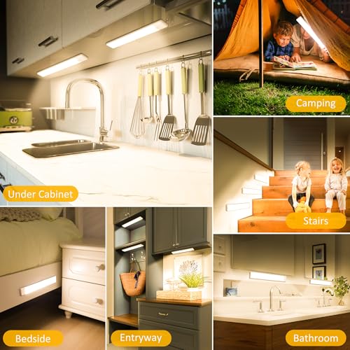 51-LED Motion Sensor Under Cabinet Lights, Magnetic Rechargeable Under Counter Closet Lighting, Wireless Light Bar Stick-On, 2-Pack, Warm White - color: Warm White, size: 12 inch