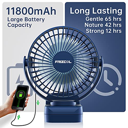 Clip on Fan 65 Hours Portable Desk Fan Rechargeable with LED Lights & Hooks 12000 Capacity Battery Operated Fan with Clips Small Desk Fan Mini Fans for Tents Travel Outdoor Camping Golf Cart Stroller - color: Dark Blue