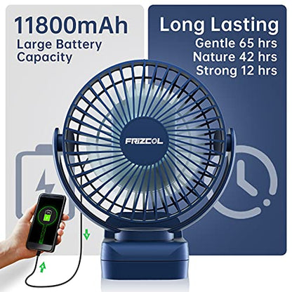 Clip on Fan 65 Hours Portable Desk Fan Rechargeable with LED Lights & Hooks 12000 Capacity Battery Operated Fan with Clips Small Desk Fan Mini Fans for Tents Travel Outdoor Camping Golf Cart Stroller - color: Dark Blue