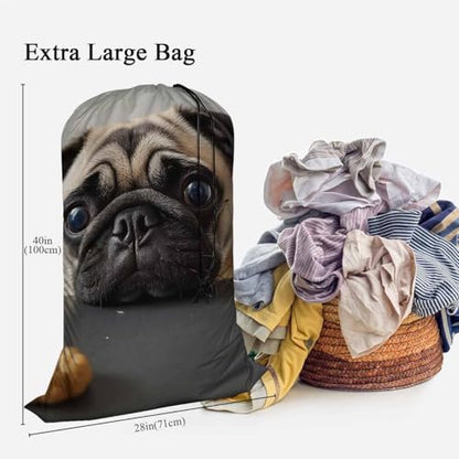 Swono Pug Dog Laundry Basket Clothes Hamper Bag Cute Puppy Stay In Jeans Collapsible Dirty Clothes Storage Laundry Organizer, Oxford Cloth Machine Washable, Black - color: Pug Dog