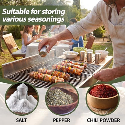Domensi 4 Pcs Mini Salt and Pepper Shakers, Small Tiny Salt Spice Shakers, Individual Travel Size Seasoning Jars for Kitchen, Restaurant, Camping, BBQ, Picnic, Home(0.8oz Cylinder,Stainless Steel) - size: 0.8oz Cylinder