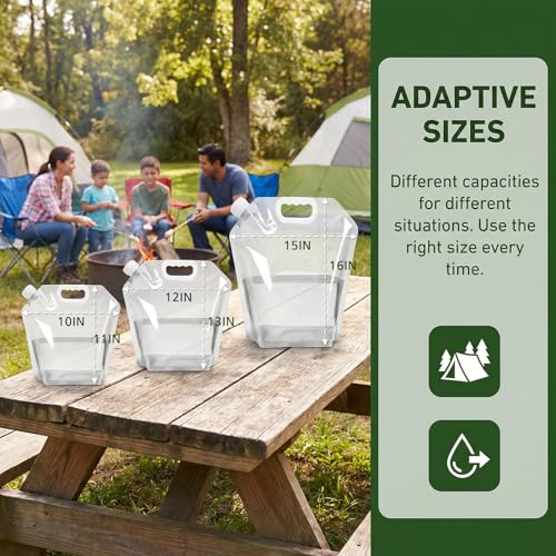 6 Pack Collapsible Water Container Set (2x10L, 2x5L, 2x3L),Food Grade Water Storage Jugs for Camping, Hiking, Hurricane Emergency Kit, Leakproof Portable Water Carrier Bag & Tank