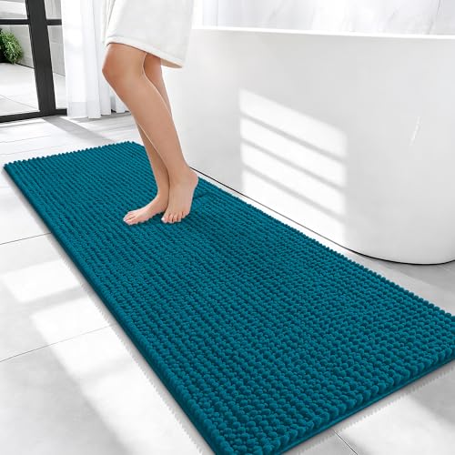 OLANLY Thick Bathroom Runner Rugs 47x20, Extra Soft Absorbent Chenille Bath Rugs, Rubber Backing, Machine Wash Dry, Long Bath Mats for Bathroom, Tub and Shower, Home Decor Accessories, Peacock Blue - color: Peacock Blue, size: 47" X 20"