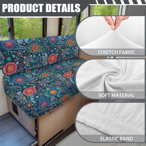 Rv Bench Seat Covers for Dinette - Rv Couch Cover Replacement for Rv Camper Dark Blue Bohemia Flower Rv Accessories Rv Replacement Furniture Sofa Chair Cover - color: Dark Blue Bohemia Flower