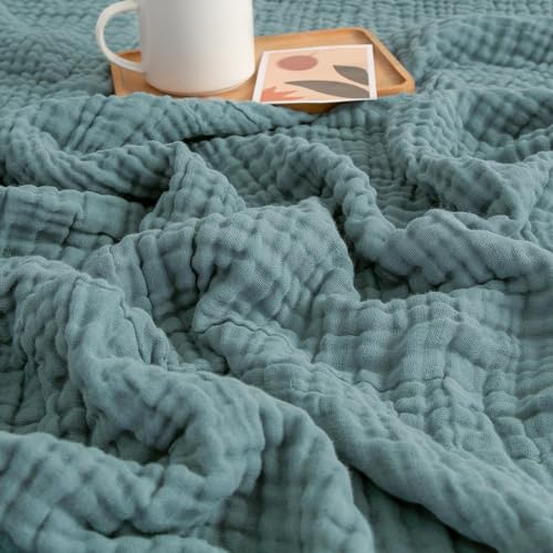 EMME Muslin Blankets for Adults Throw Blanket for Couch Breathable Gauze Soft Lightweight Airy Teal Twin 60" x 80" - color: 01 - Teal, size: Twin (60" x 80")