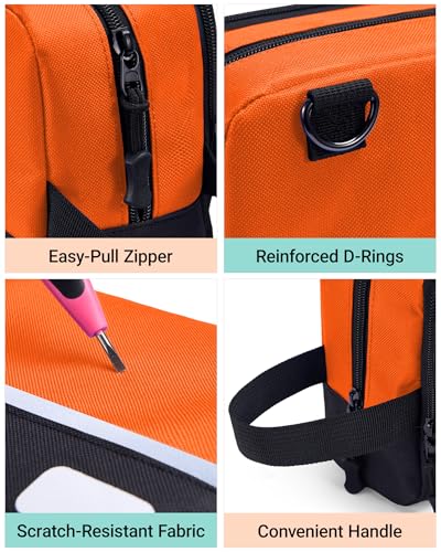 2 Pack Small Tool Bags Zipper Pouch for Organizing, with Adjustable Shoulder Strap & Carabiner, Utility Small Tool Pouch with Multi Pocket Compartments and Label Area (12" & 10") - color: Orange 2 Pack