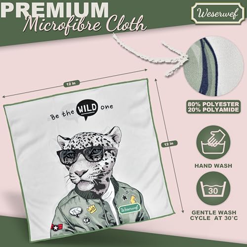 WESERWEF Design Microfiber Glasses Cleaning Cloth – Premium Cleaning Cloth for Eyeglasses, Screens, Tablets, Cameras & Lenses, 12" x 12", Ultra-Soft & Scratch-Free (Wild one) - color: Wild One