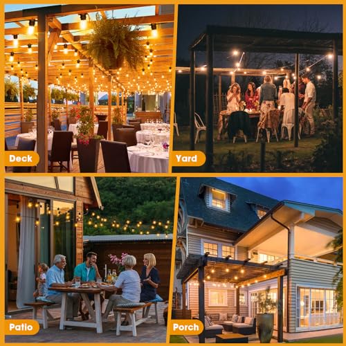 GvvooHome 200FT(50FT*4) LED Outdoor String Lights Waterproof Patio Lights with 64 Shatterproof S14 Edison Bulbs(4 Spare), Dimmable Hanging Outdoor Light Connectable for Yard, Porch, 2700K Warm White - size: 200FT