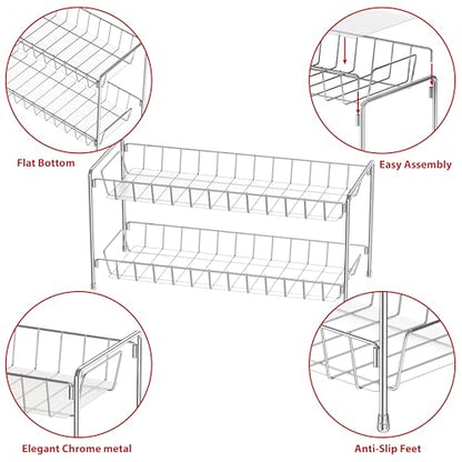 Simple Houseware 2-Tier Spice Rack Kitchen Organizer Countertop Shelf, Chrome - color: Chrome