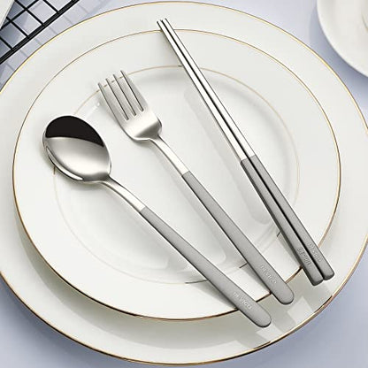 DEVICO Portable Travel Utensils with Case, Reusable Camping Silverware for Lunch, 18/8 Stainless Steel Cutlery Set (Gray) - color: Gray