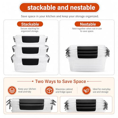 YORY 7cup Plastic Food Storage Containers With Lids For Leftover,5pk | BPA free,Stackable and Nestable,Snaplock Lid ,Freezer Dishwasher Microwave Safe - size: 7 cups