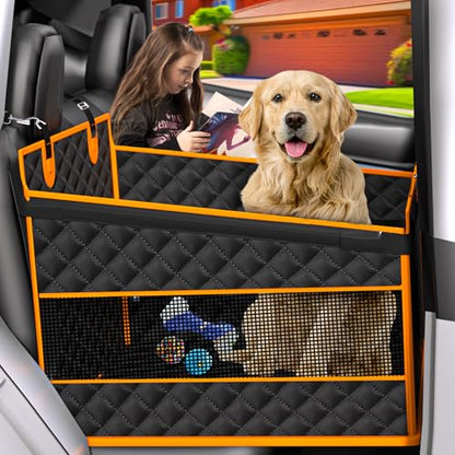 EPN Dog Car Seat for Large Medium Dogs, Back Seat Extender with Waterproof Oxford Fabric, Non-Slip Bottom, Reinforced Support & Storage Pockets, Pet Seat Cover for Cars, Trucks and SUVs (Black)