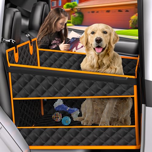 EPN Dog Car Seat for Large Medium Dogs, Back Seat Extender with Waterproof Oxford Fabric, Non-Slip Bottom, Reinforced Support & Storage Pockets, Pet Seat Cover for Cars, Trucks and SUVs (Black)
