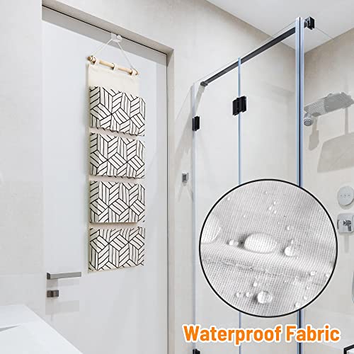 CROWNED 2Pcs Over Door Hanging Storage Bags Wall Mount Closet Organizer, 4 Big Pockets Linen Cotton Fabric Living Room Bedroom Bathroom File Magazine Waterproof Free Hooks White - color: White