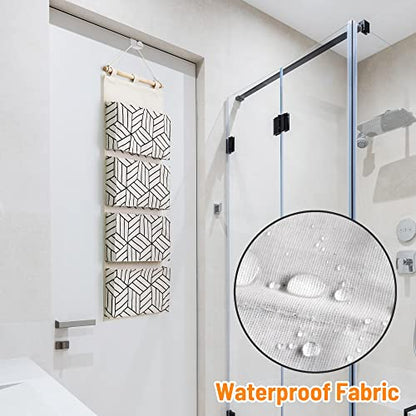 CROWNED 2Pcs Over Door Hanging Storage Bags Wall Mount Closet Organizer, 4 Big Pockets Linen Cotton Fabric Living Room Bedroom Bathroom File Magazine Waterproof Free Hooks White - color: White