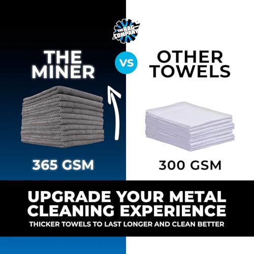 The Rag Company - The Miner - Professional Metal Polishing Microfiber Towels for Cars; Safe on High-End Wheels and Soft Metals, 70/30 Blend, Dual-Pile, 365GSM, 16in x 16in, Grey (10-Pack) - color: Miner